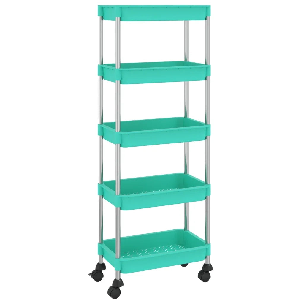 Carrello da Cucina 5 Ripiani-Scaffale per Cucina Turchese 42x29x128 cm Ferro e ABS