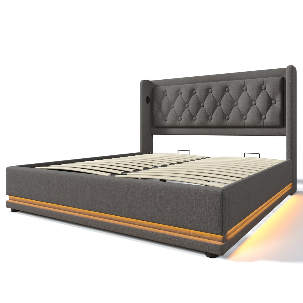 Letto matrimoniale contenitore 180x200 grigio in cotone