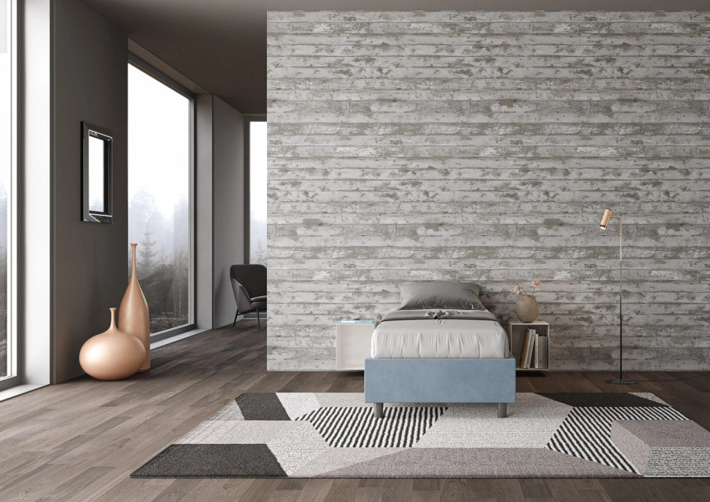 Letto Singolo Sommier 100x190 cm con Rete e Contenitore Azelia Azzurro