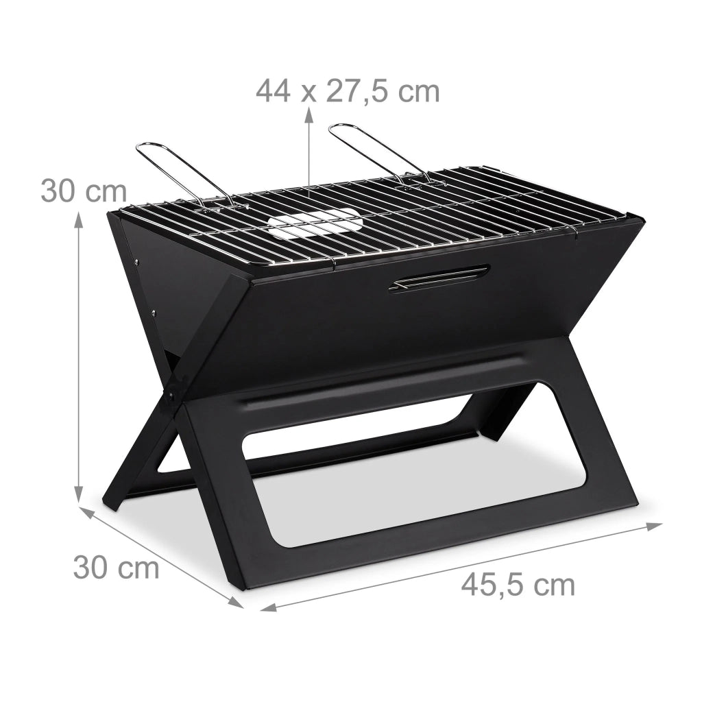 Barbecue pieghevole portatile rialzato 60 x 40 x 30 cm ventilazione efficace per campeggio in metallo nero 13_0005087