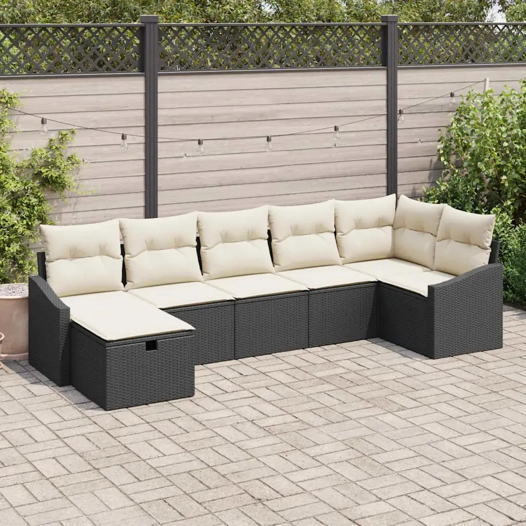 Set di divani con cuscino 7 pcs Nero polyrattan 3359296