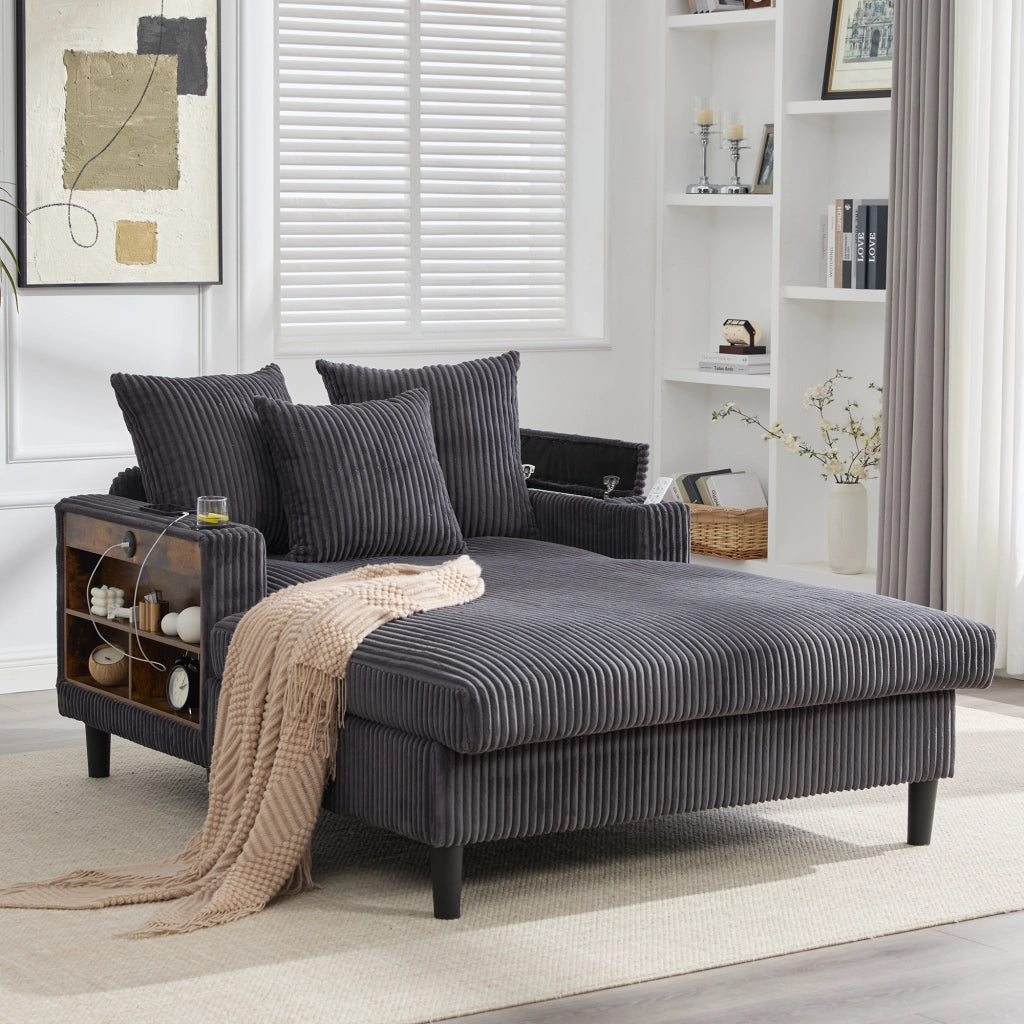 Divano Angolare con Chaise Longue e Contenitore ¨C MINIMAL ¨C Velluto a Coste, LED, USB