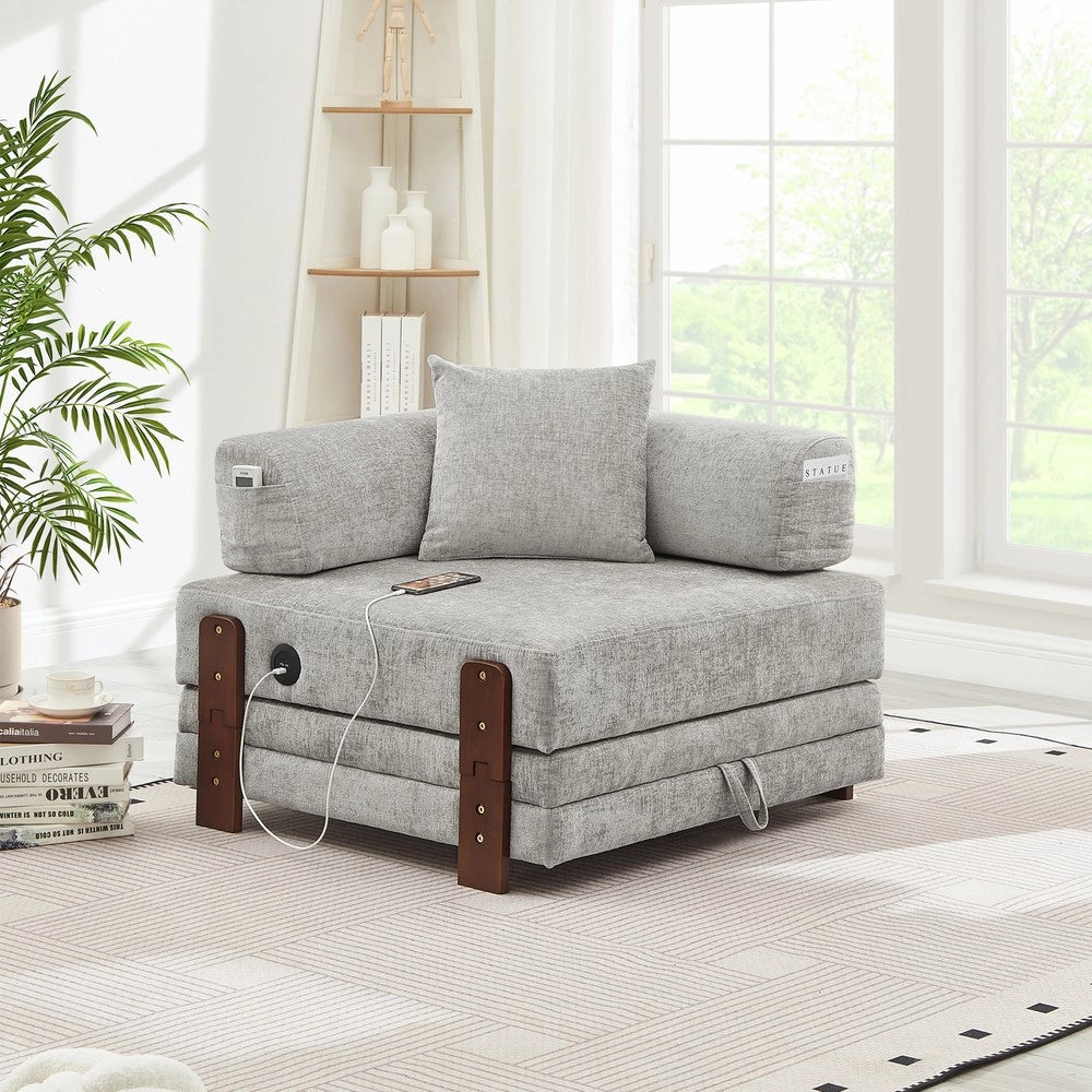 Divano Letto Pieghevole con Contenitore, USB e Braccioli ¨C Xylo ¨C Grigio Chiaro