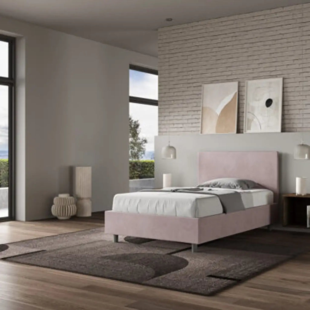 Letto una piazza e mezza contenitore imbottito 120x210 microfibra glicine Adele