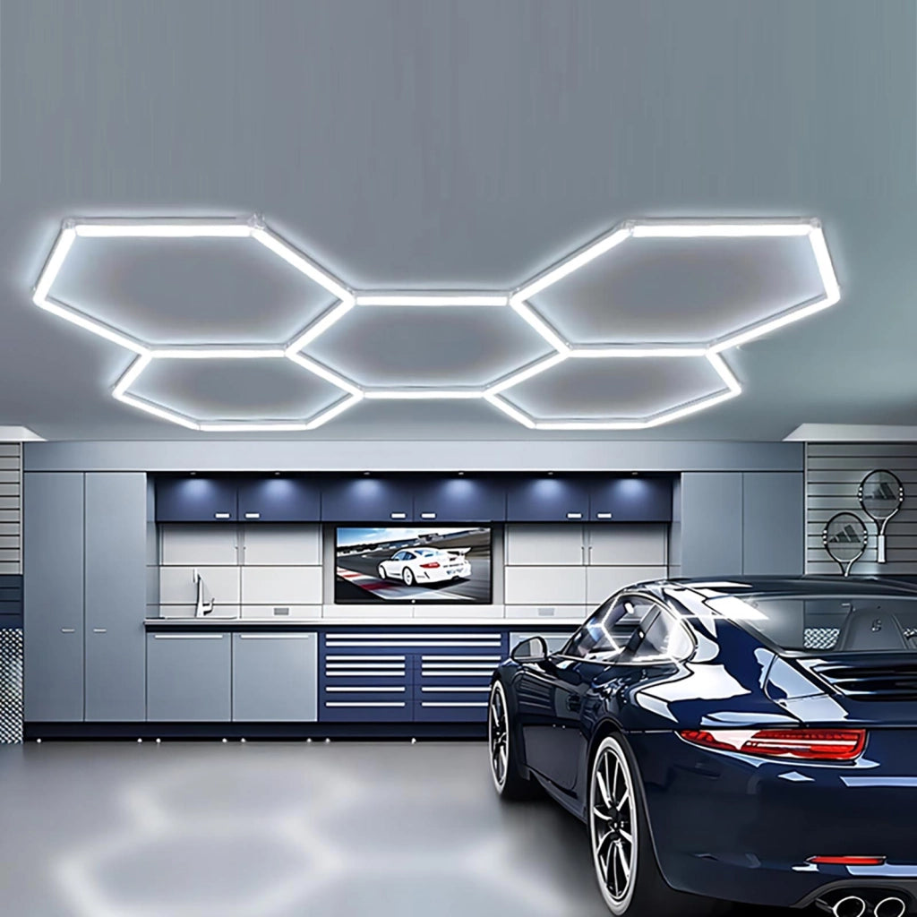Plafoniera LED 672W luci esagonali lampada moderna componibile nido ape luce garage palestra 73000lm 230V 480cm x 240cm 4000K