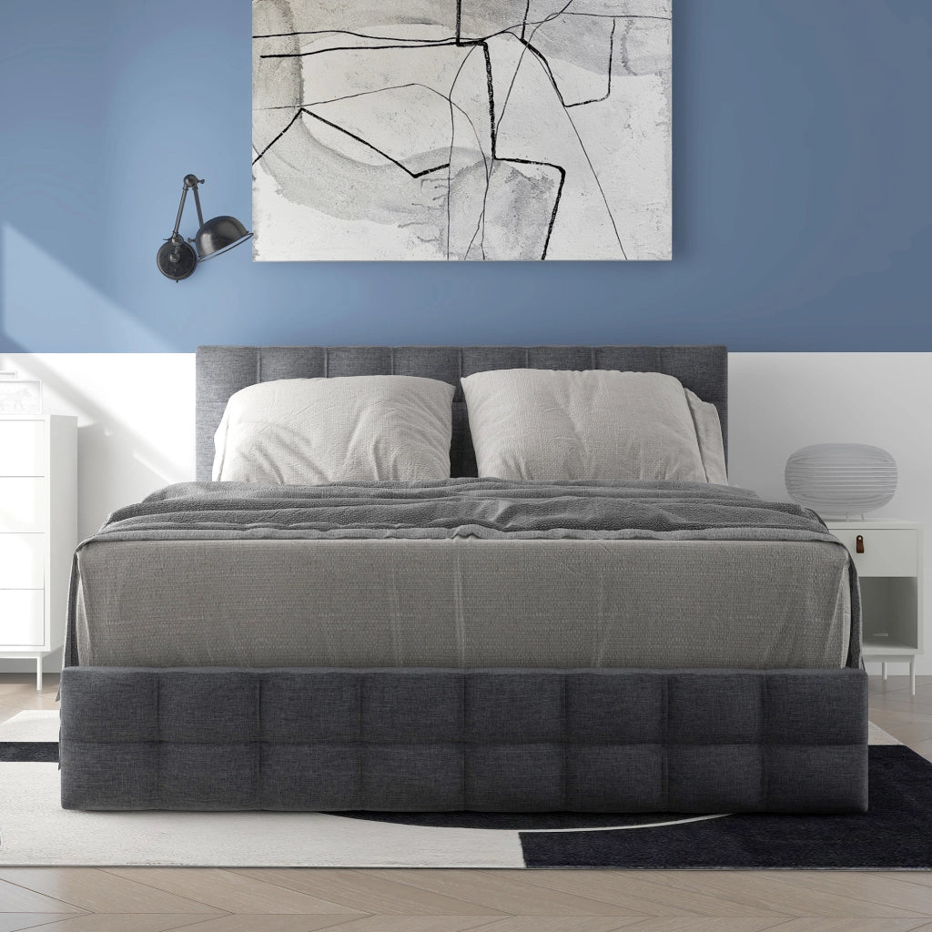 Letto contenitore grigio 140x200 cm con 4 cassetti e materasso