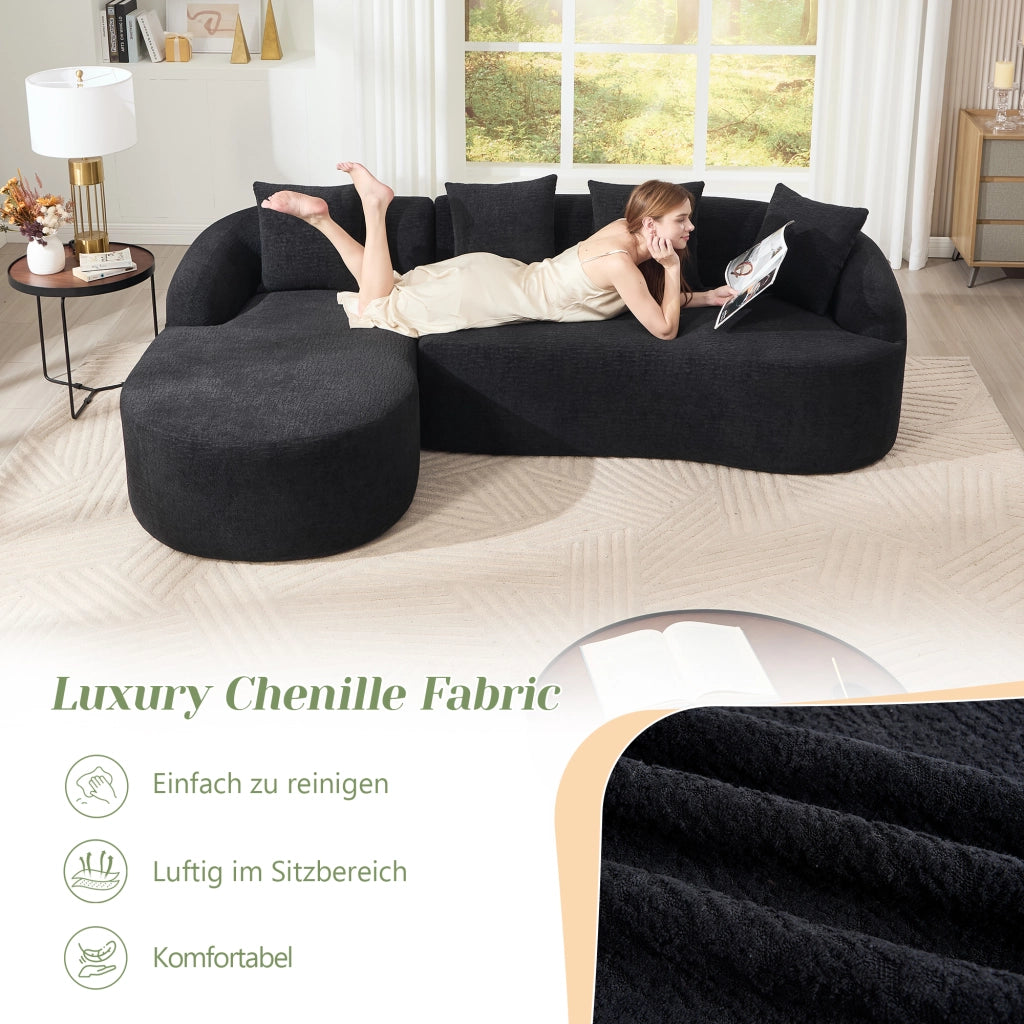 Divano modulare angolare 3 posti con chaise longue sinistra in chenille nero