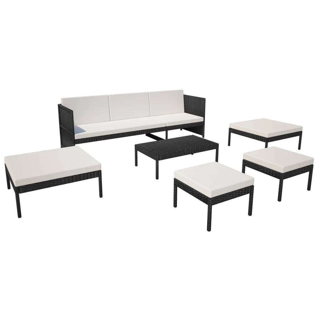 Set Divani da Giardino 6 pz con Cuscini in Polyrattan Nero