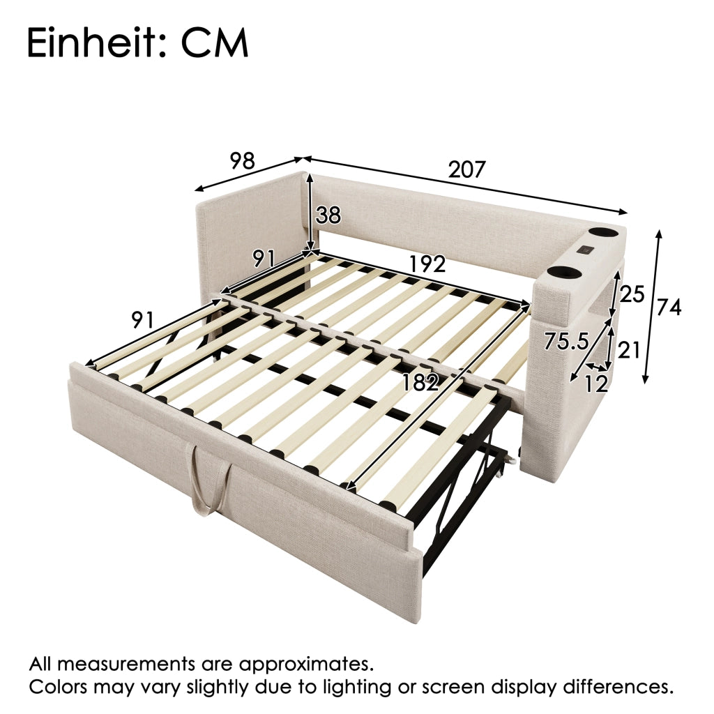 Letto singolo con letto estraibile beige 90x190 cm