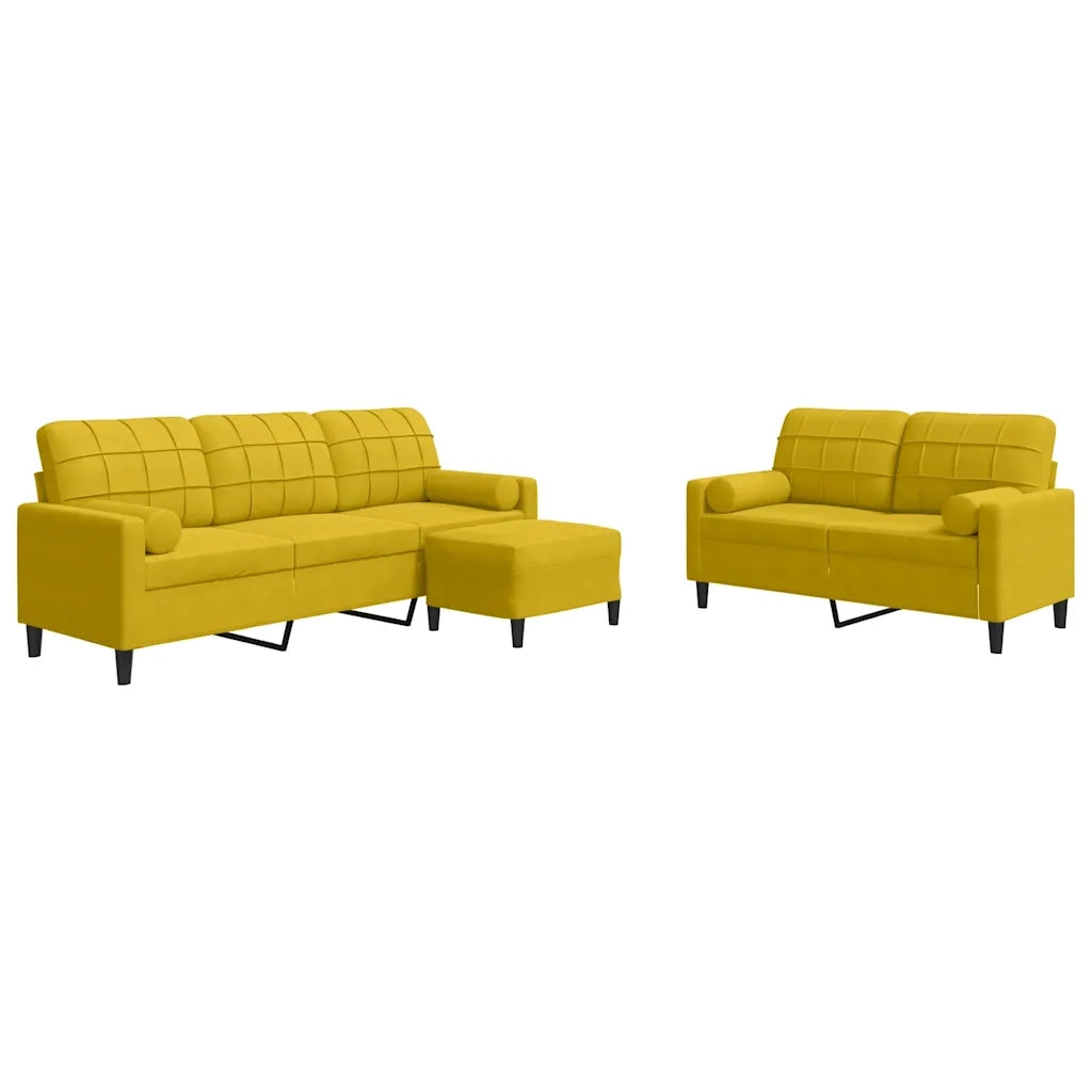 Set di Divani 3 pz con Cuscini e Rinforzi Giallo in Velluto 3278427