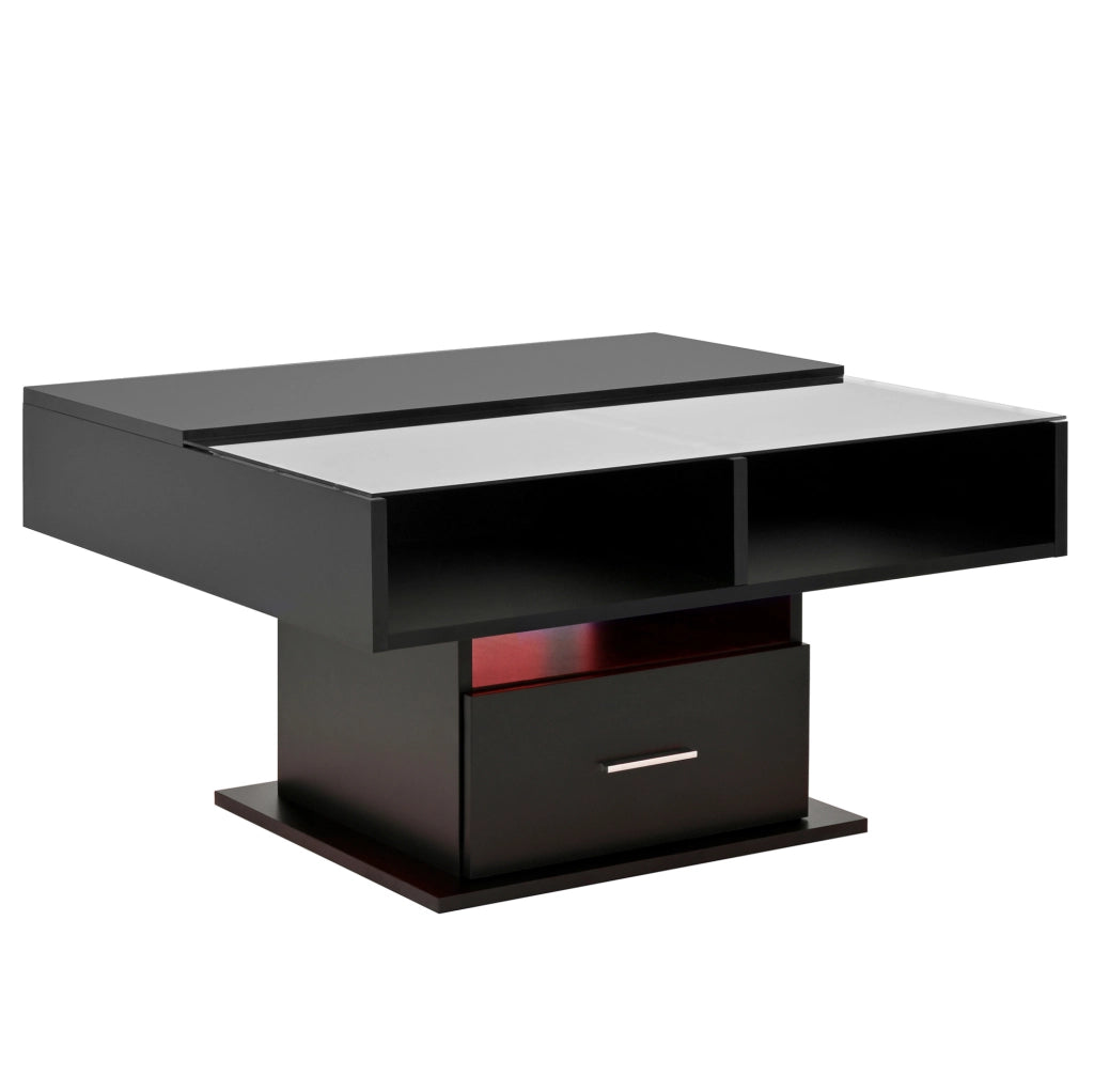 TAVOLINO da caffè alzabile 78x78 cm nero con LED e contenitore