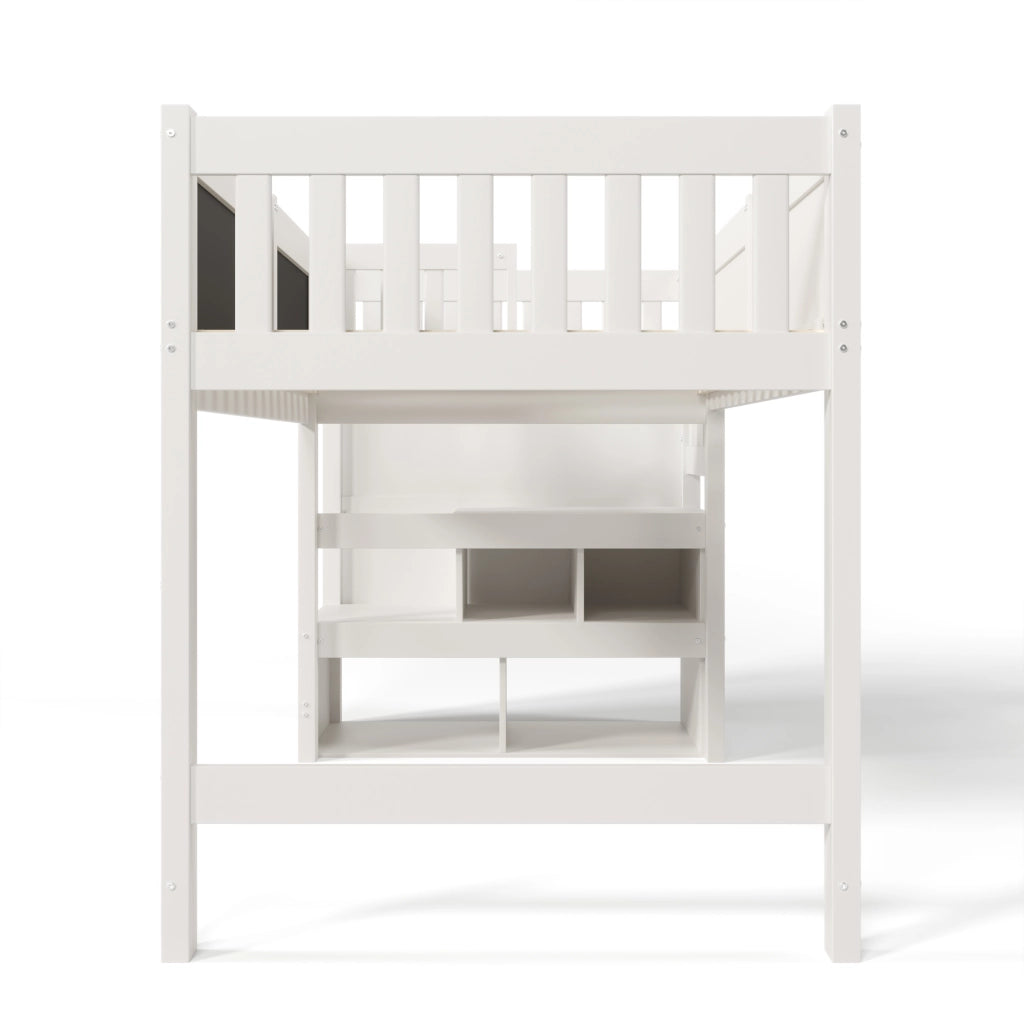 Letto rialzato per bambini bianco con lavagna 90 x 200 cm