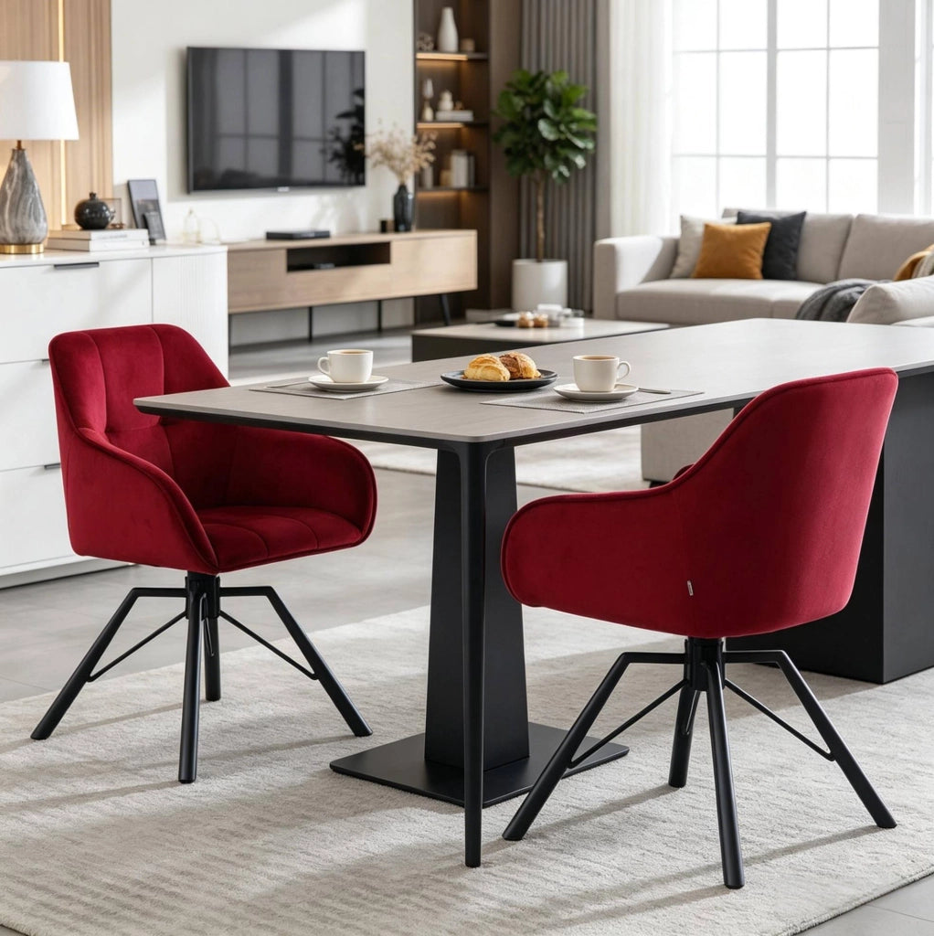 SEDIA girevole 360° con braccioli velluto rosso vino Set da 2 pezzi