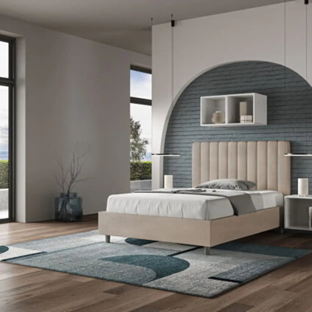 Letto una piazza e mezza senza rete imbottito 120x200 microfibra sabbia Agueda