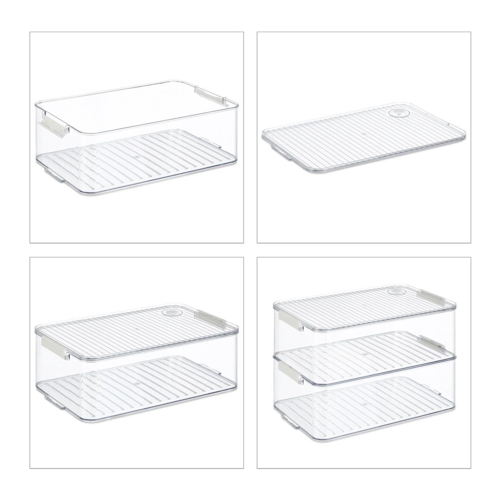 Set di 3 organizer per frigorifero impilabili design pratico 28 x 20 x 10 cm in plastica trasparente 13_0014589