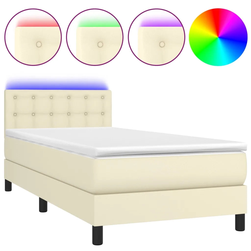 Giroletto a Molle con Materasso e LED Crema 100x200 cm