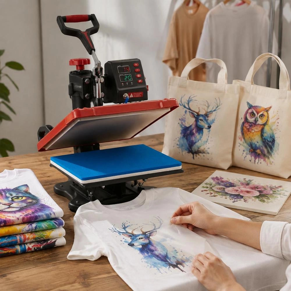 Transfer Press 38 X 30 Cm, Heat Press, 10 In 1 T-shirt Press, Red Textile Press, Hot Press, 360-degree Rotatable, Multifunctional Sublimation Machine