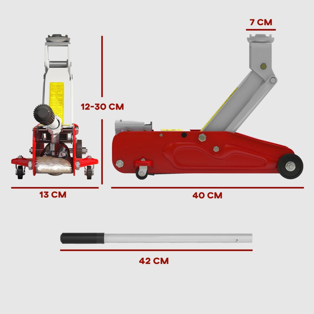 Cric idraulico a basso profilo ¨C Minimal ¨C Rosso, 2000 kg, 12-30 cm