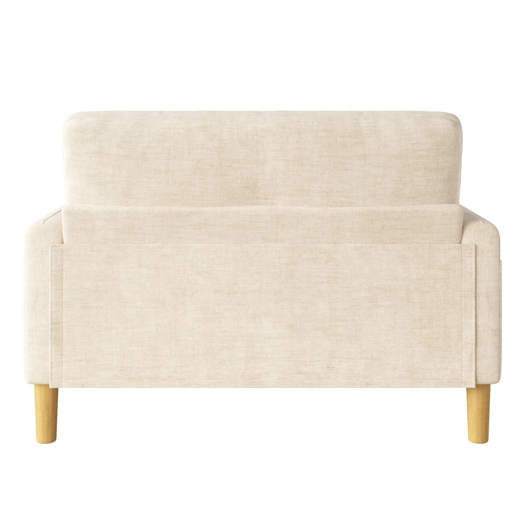 Divano a 2 posti in chenille beige con cuscini e tasca laterale, 119 x 78 x 85 cm