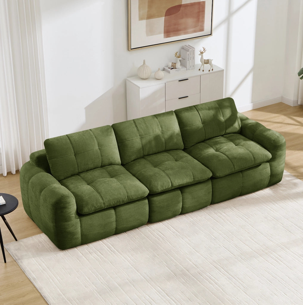 Divano modulare ergonomico 264x97x68 cm con rivestimento in ciniglia verde
