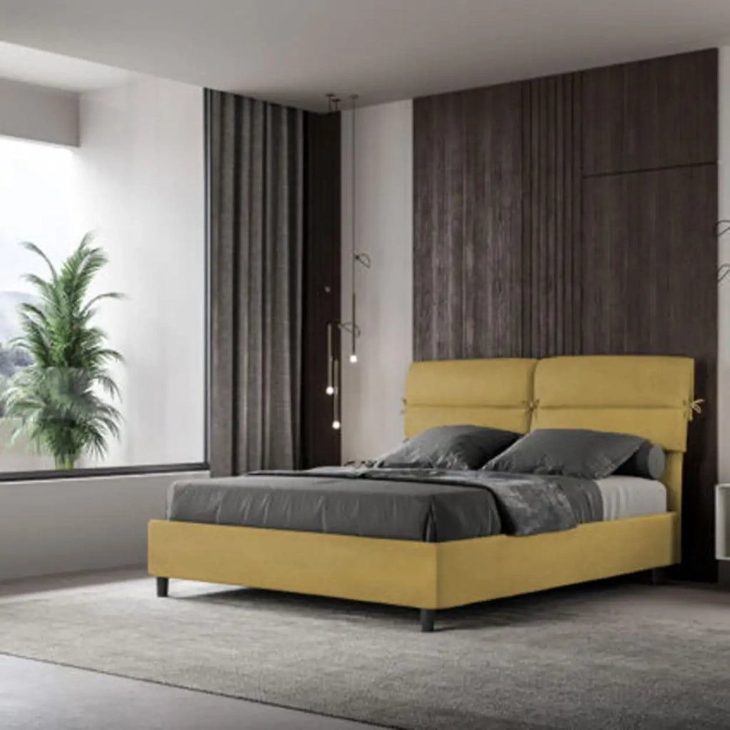 Letto matrimoniale senza rete imbottito 160x200 microfibra ocra Nandy