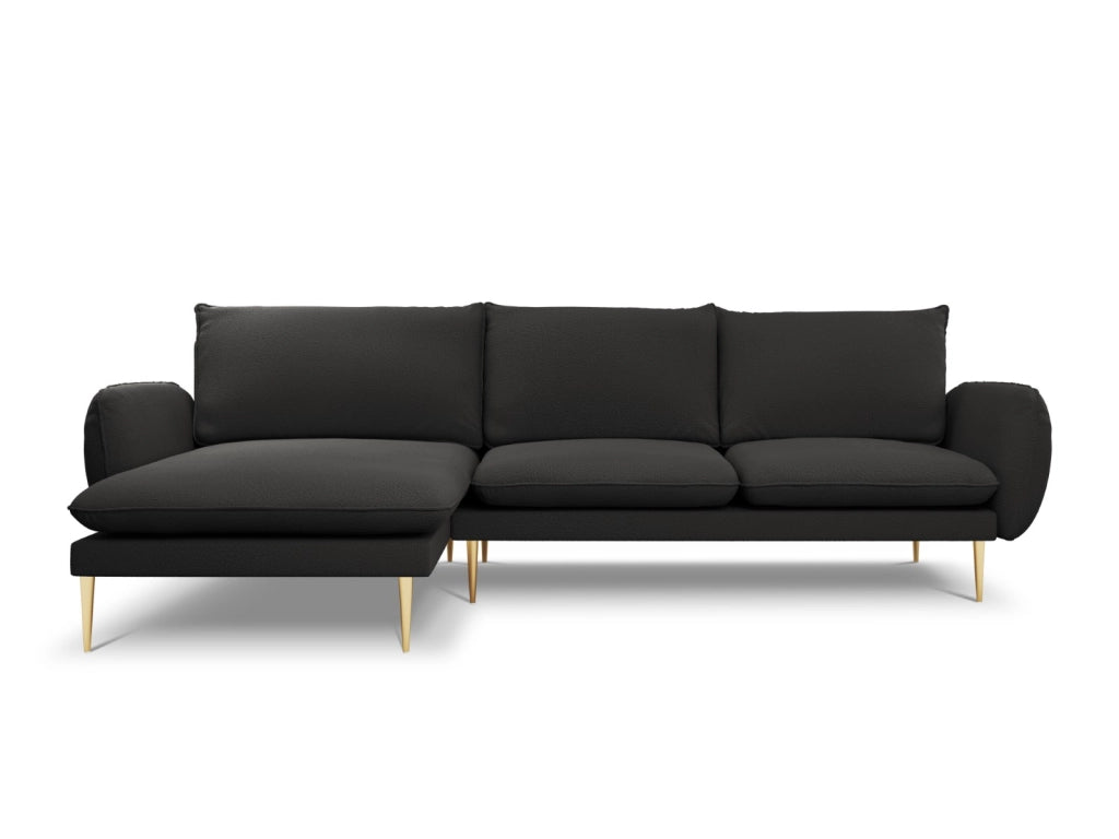 Cosmopolitan Design - Divano angolare sinistro "Vienna" 5 posti in bouclé nero 