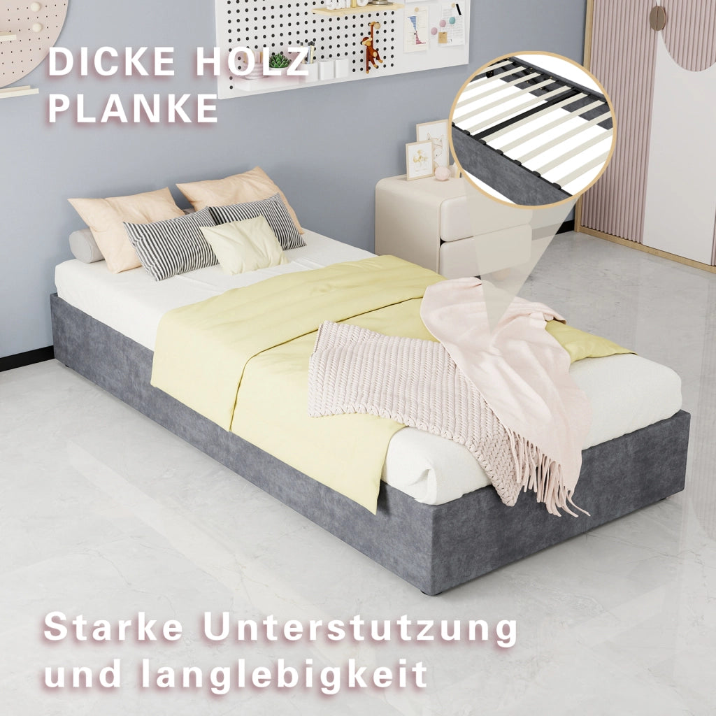 letto telaio tessuto grigio 90 x 200 cm