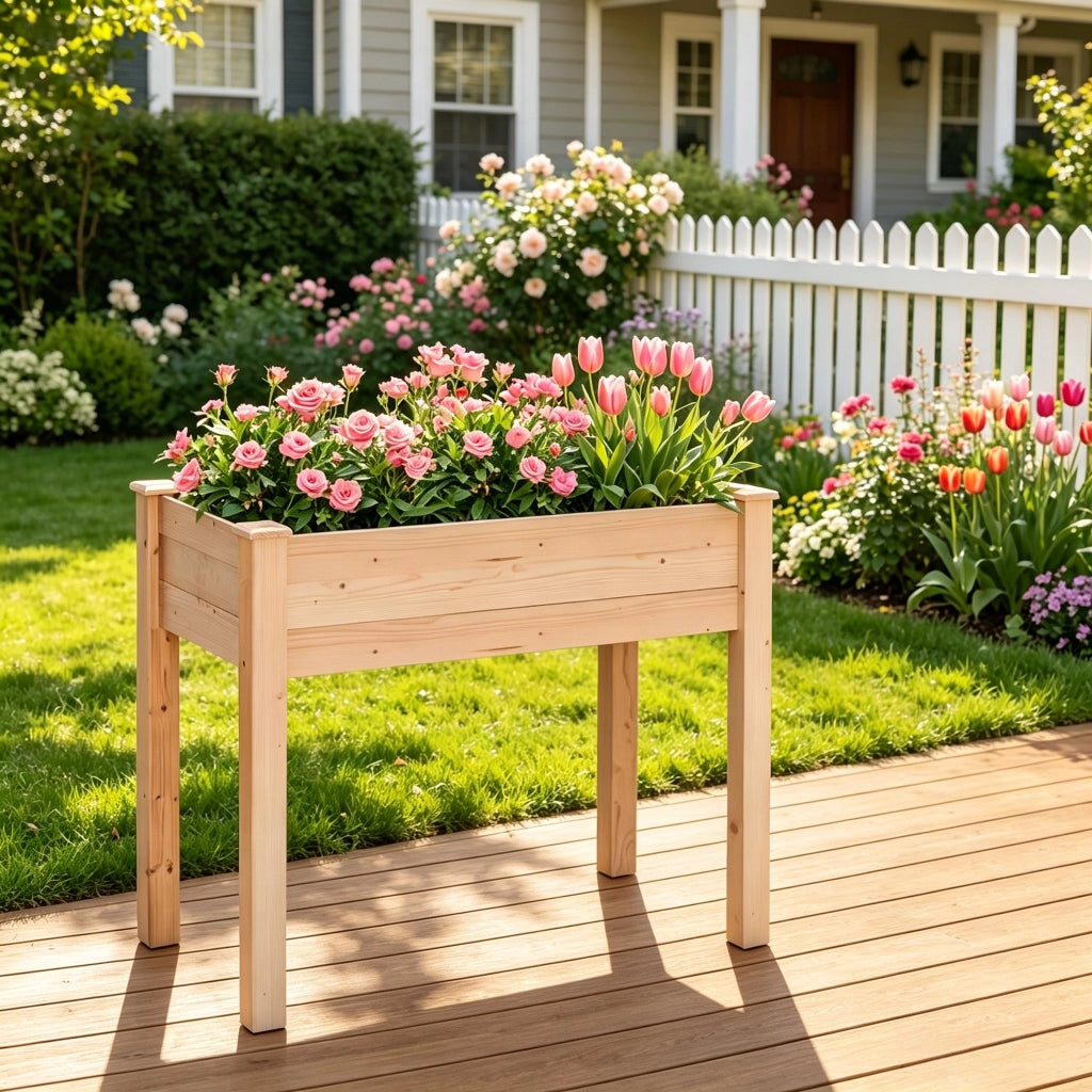 Orto rialzato su gambe con fori di drenaggio e rivestimento traspirante in legno di abete naturale 86 × 46 × 76 cm