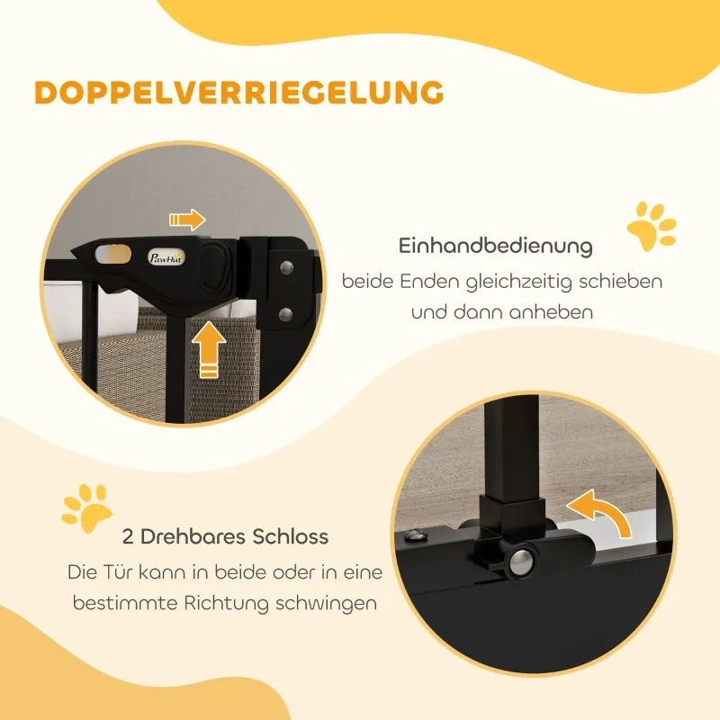 Cancello di sicurezza per cani e animali domestici, metallo e plastica, nero, 74-87 cm