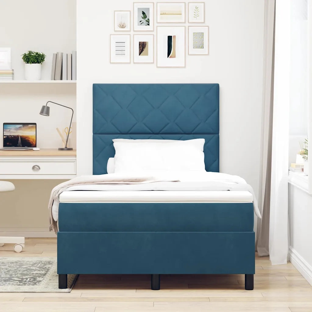 Letto a Sorgente LED Blu Scuro 120 x 190 cm Tessuto