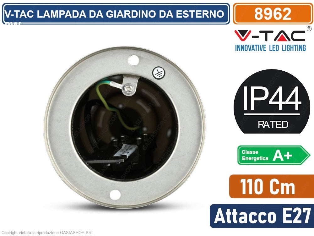 V-TAC VT-838 LAMPIONE PORTALAMPADA DA GIARDINO PER LAMPADINE E27 CON FISSAGGIO A TERRA IP44 110CM - SKU 8962