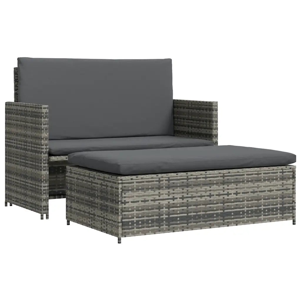Set Divani da Giardino 2 pz con Cuscini in Polyrattan Grigio