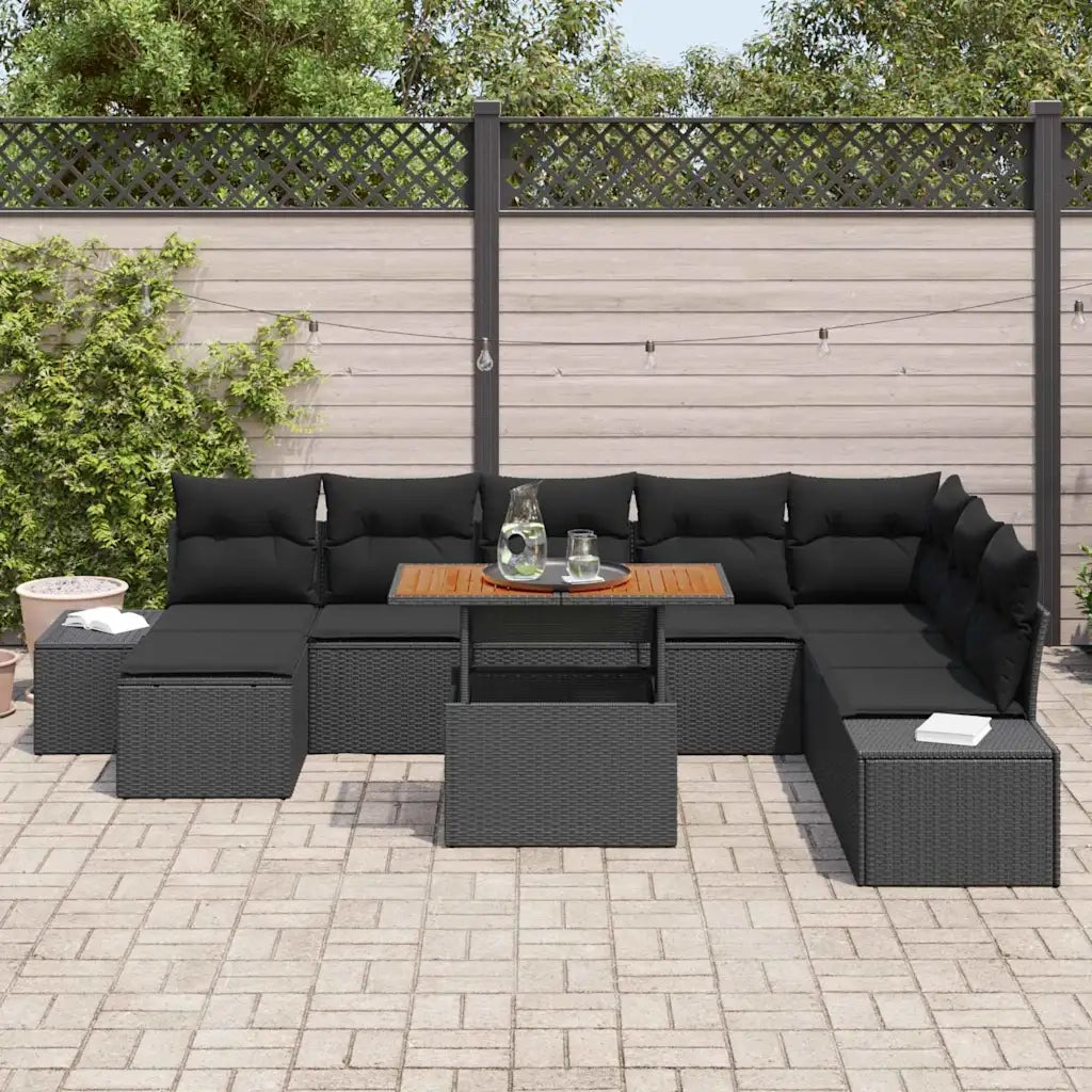 Set Divano da Giardino con archiviazione 9 pcs Nero Poly Rattan 3358739