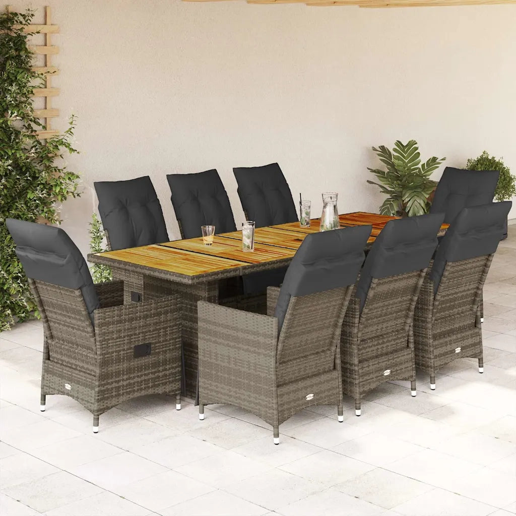 Set Bistrò da Giardino 9 pz con Cuscini in Polyrattan Grigio 3277259