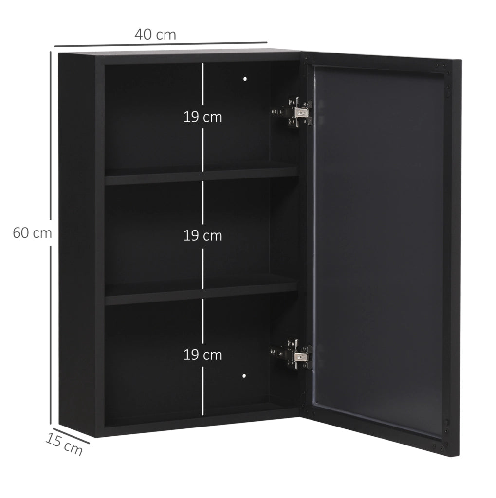 Mobile bagno pensile con specchio nero 40x15x60 cm a 3 ripiani