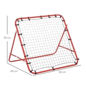 Rete da calcio con parete di rimbalzo, 96x80x96 cm, angolo regolabile, rosso-nero, ideale per allenamento e gioco