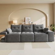 SOFÀ 3 POSTI 229,5x78x84 cm Velluto Grigio con 2 cuscini e vani portaoggetti