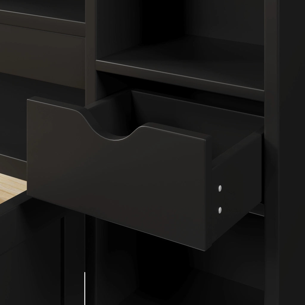 Letto a piattaforma 180 × 200 cm con contenitore MDF e compensato nero LED 3 cassetti e ripiani