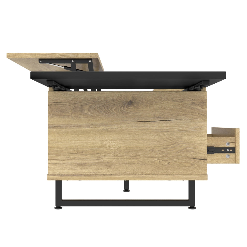 Tavolino da caff¨¨ 103,5x50 cm con piano sollevabile, LED blu e vani