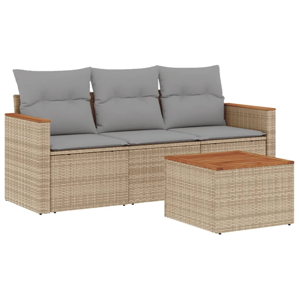 Set Divano da Giardino 4 pz con Cuscini Beige Misto Polyrattan 3225765