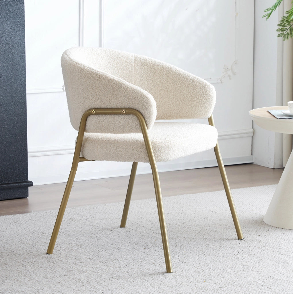 SEDIA DA PRANZO Bianca in fleece con gambe dorate