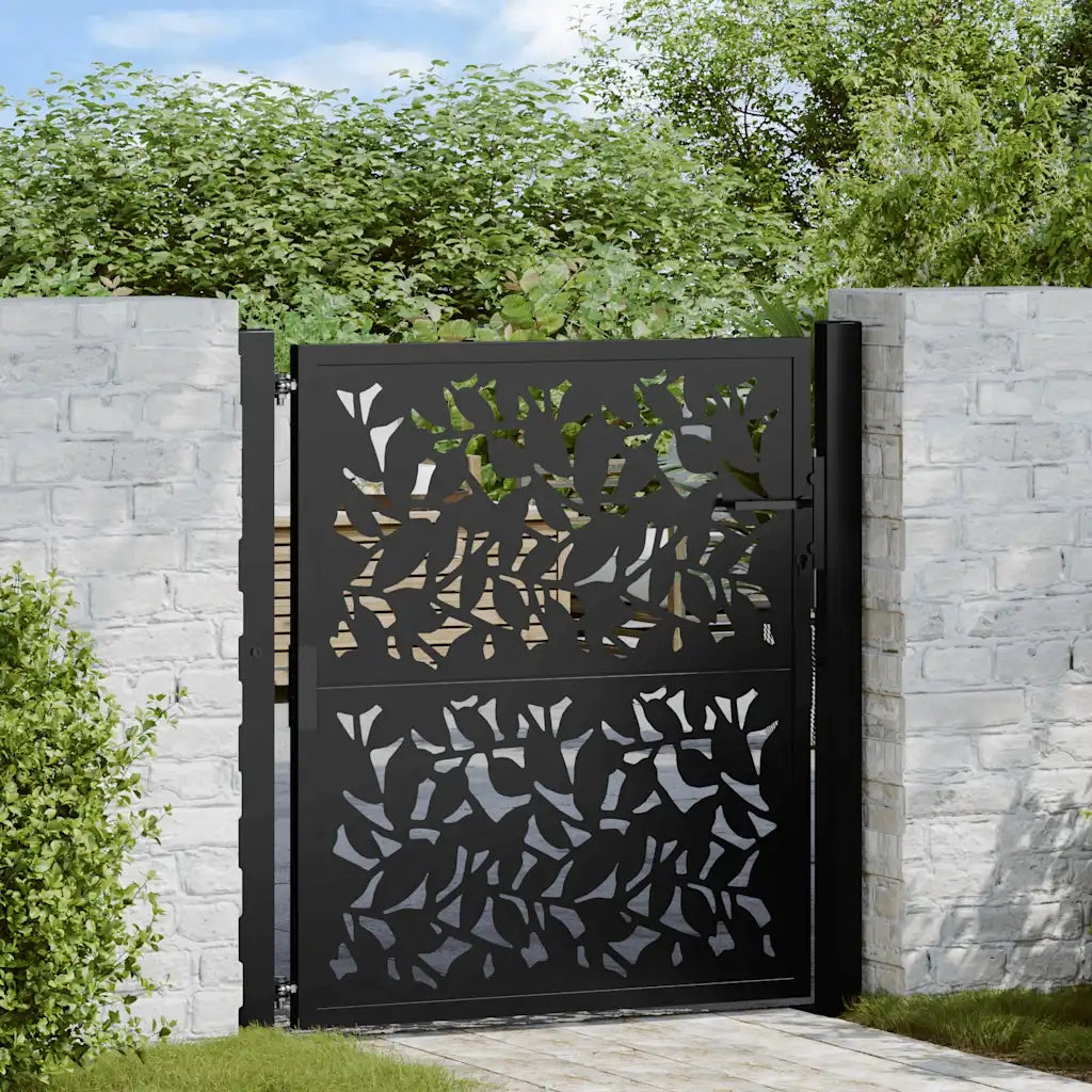 Cancello da giardino nero 100x100 cm con design a foglia 4100959