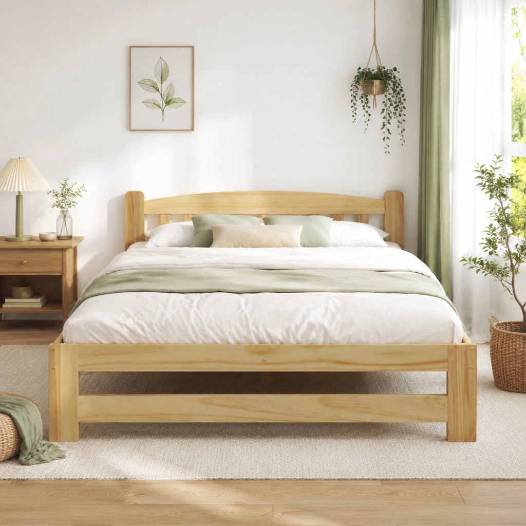 Letto matrimoniale in legno massello di pino naturale 140 x 200 cm