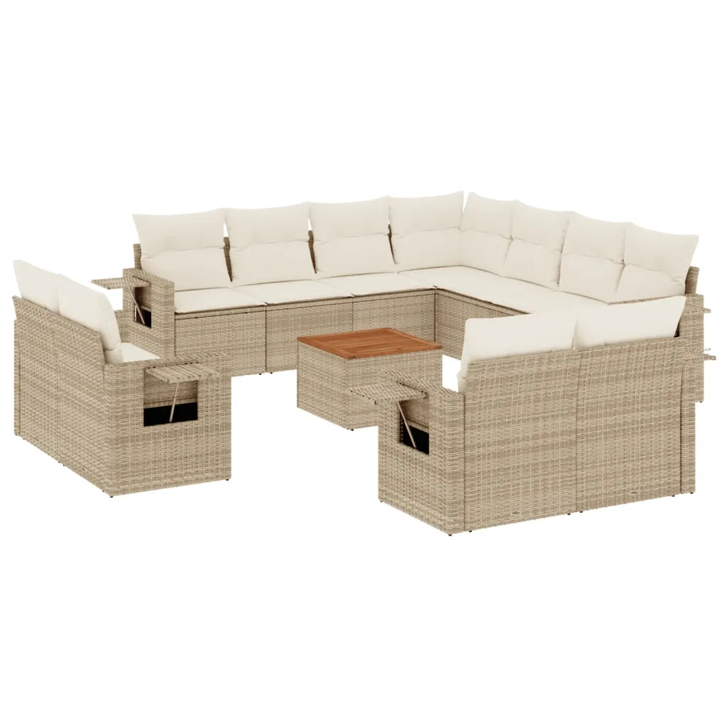 Set Divani da Giardino 12 pz con Cuscini Beige in Polyrattan 3224826