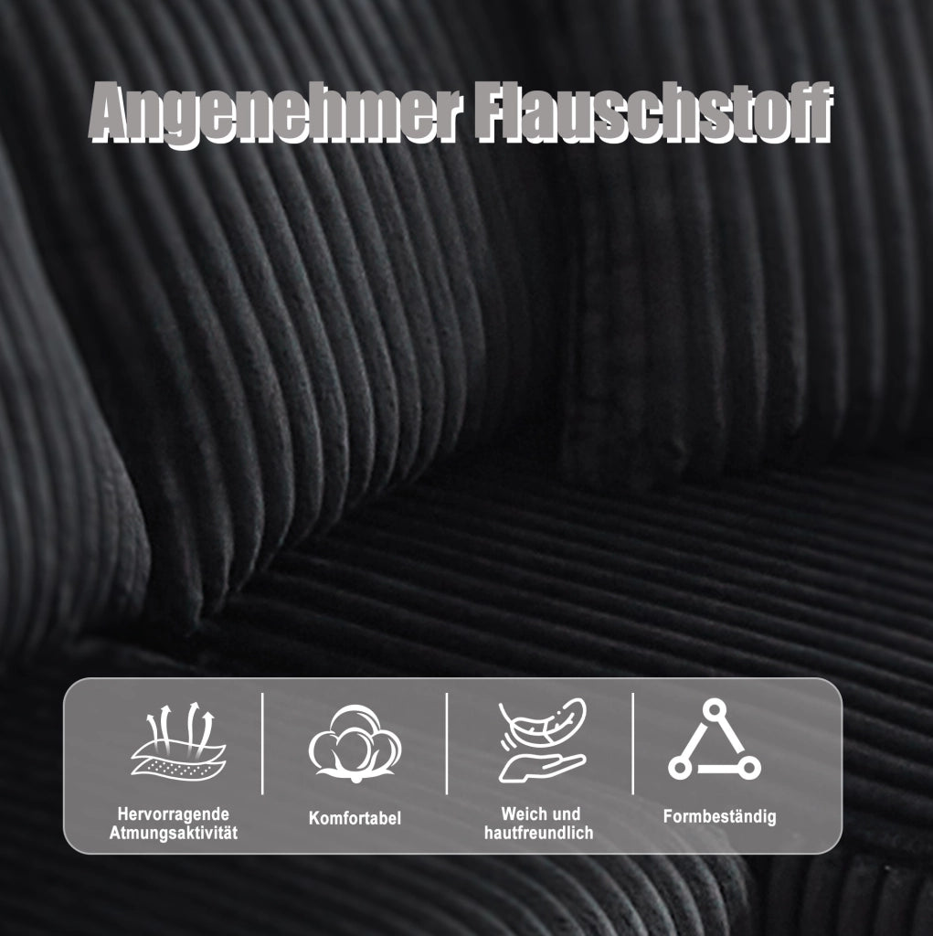 DIVANO modulare con chaise longue e 2 posti 257x90-160x62 cm nero