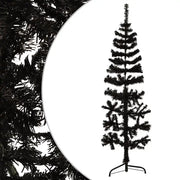 Albero Natale Artificiale Sottile a Met¨¤ e Supporto-Albero Natalizio Nero 120 cm