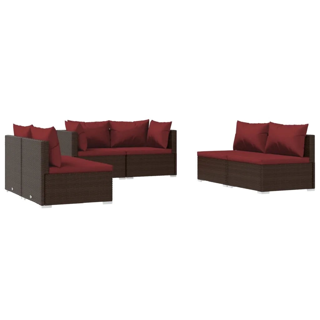 Set Divani da Giardino 6 pz con Cuscini in Polyrattan Marrone 3102211