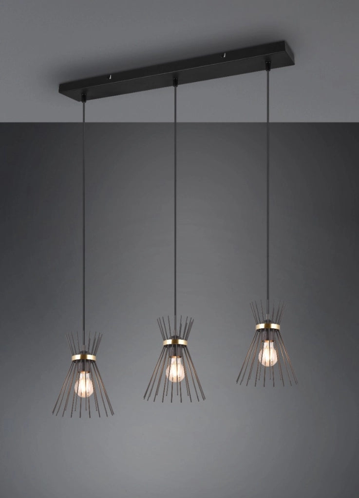 Lampada a sospensione tripla RL ROD nero/oro 3xE27 40W