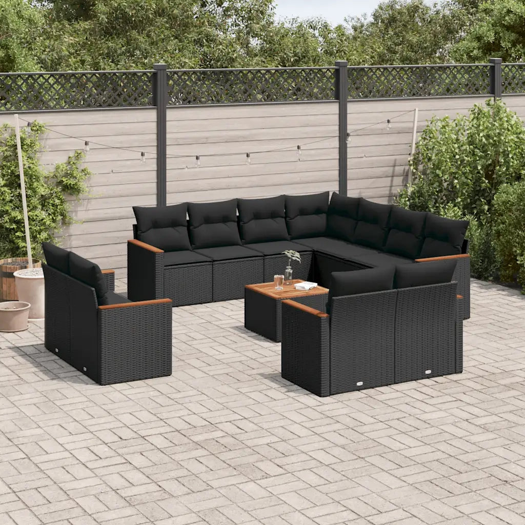 Set Divani da Giardino 12 pz con Cuscini Nero in Polyrattan