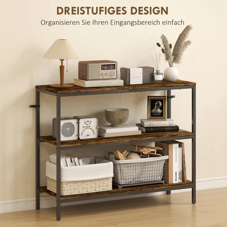 TAVOLO CONSOLLE 101x35x80 cm Legno Marrone Rustico, 3 ripiani